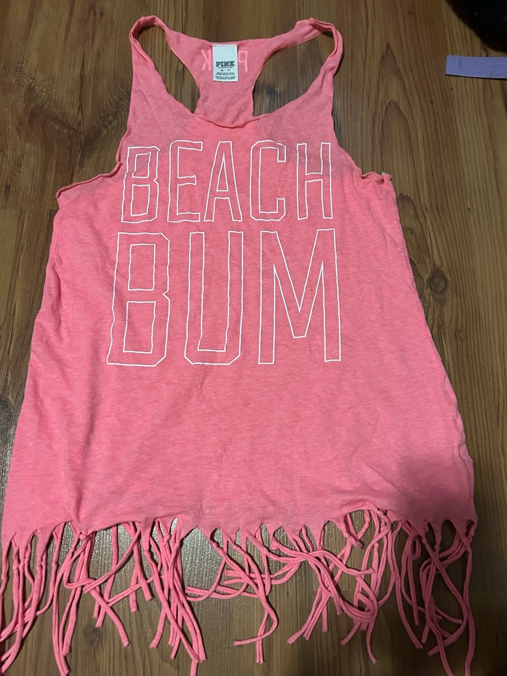 Victoria's Secret PINK Coral Fringe "BEACH BUM" Racerback Tank